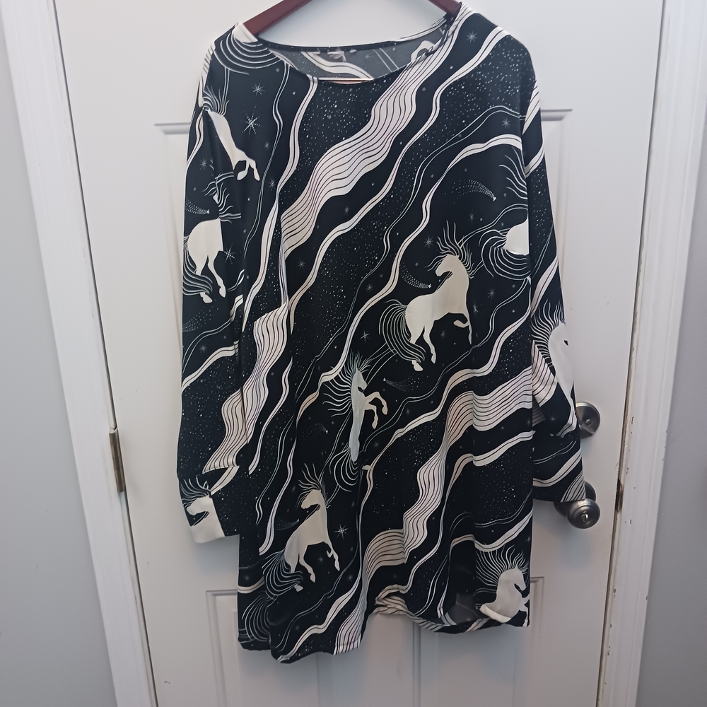 Black and White Unicorn Print Dress
